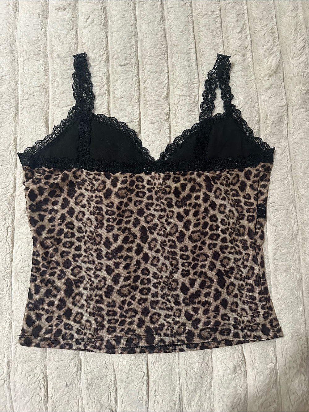 Leopard Lace Cami Tank Top - Black Trim - Picture 2 of 3